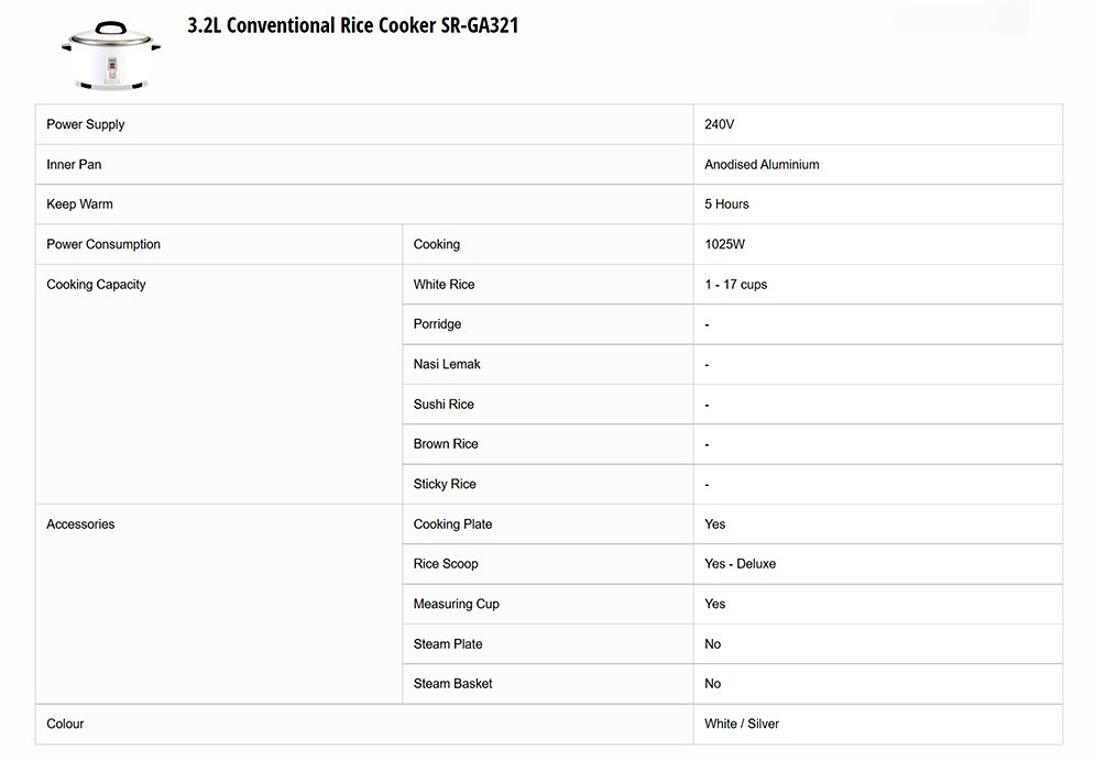 Panasonic SR-GA321 Conventional Rice Cooker