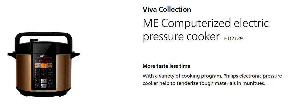 Philips HD2139 ME Computerized Electric Pressure Cooker Viva Collection