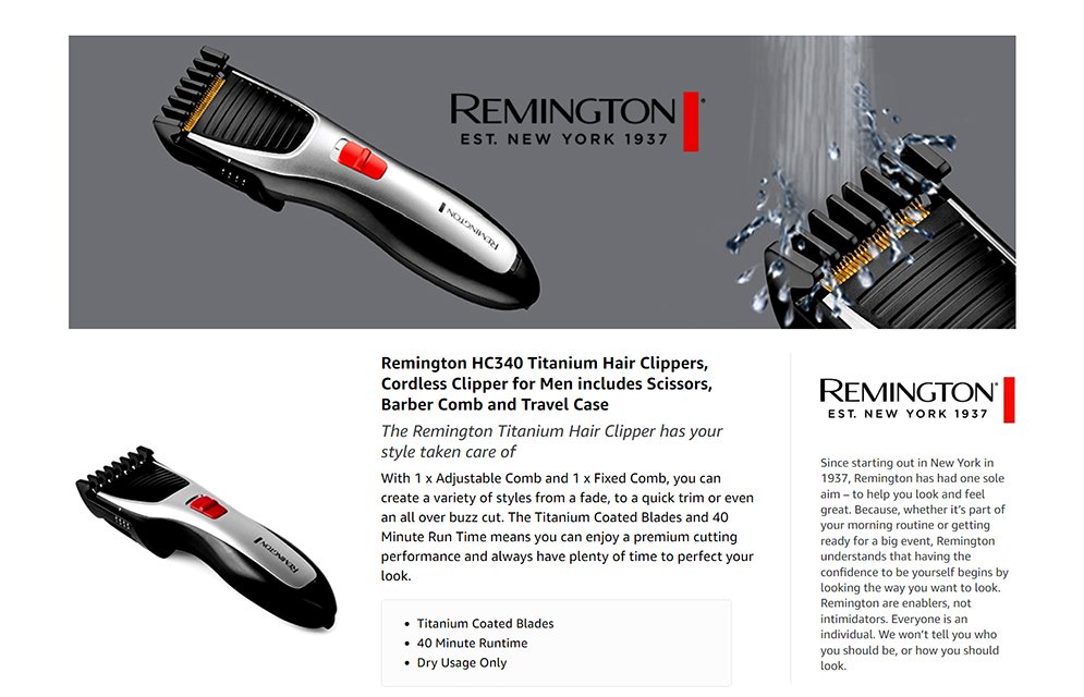 Remington HC340 Titanium Cordless Hair Clipper for Men