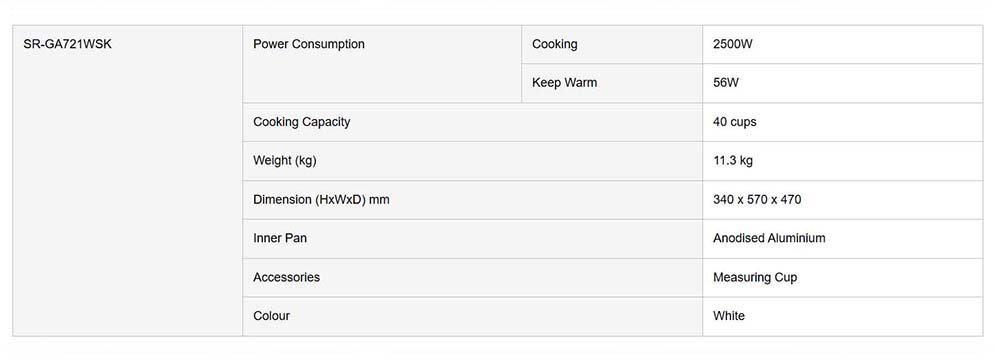 Panasonic SR-GA721 Commercial Rice Cooker