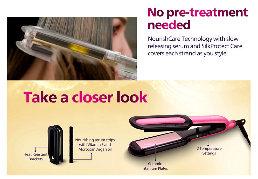 Philips BHS522/00 NourishCare & SilkProtectCare with Heat Protection Hair Straightener for Women