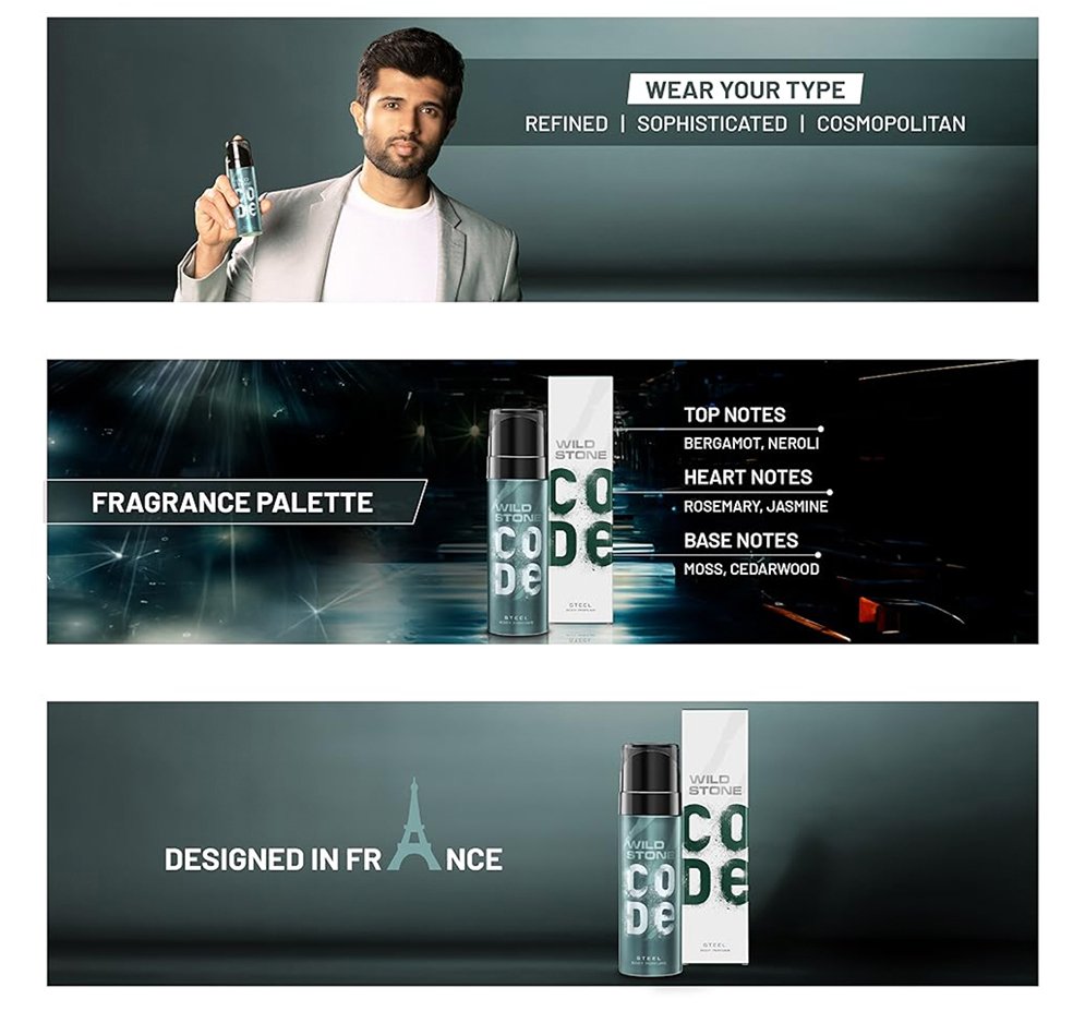 Wild Stone-Code Steel No Gas Body Perfume for Men