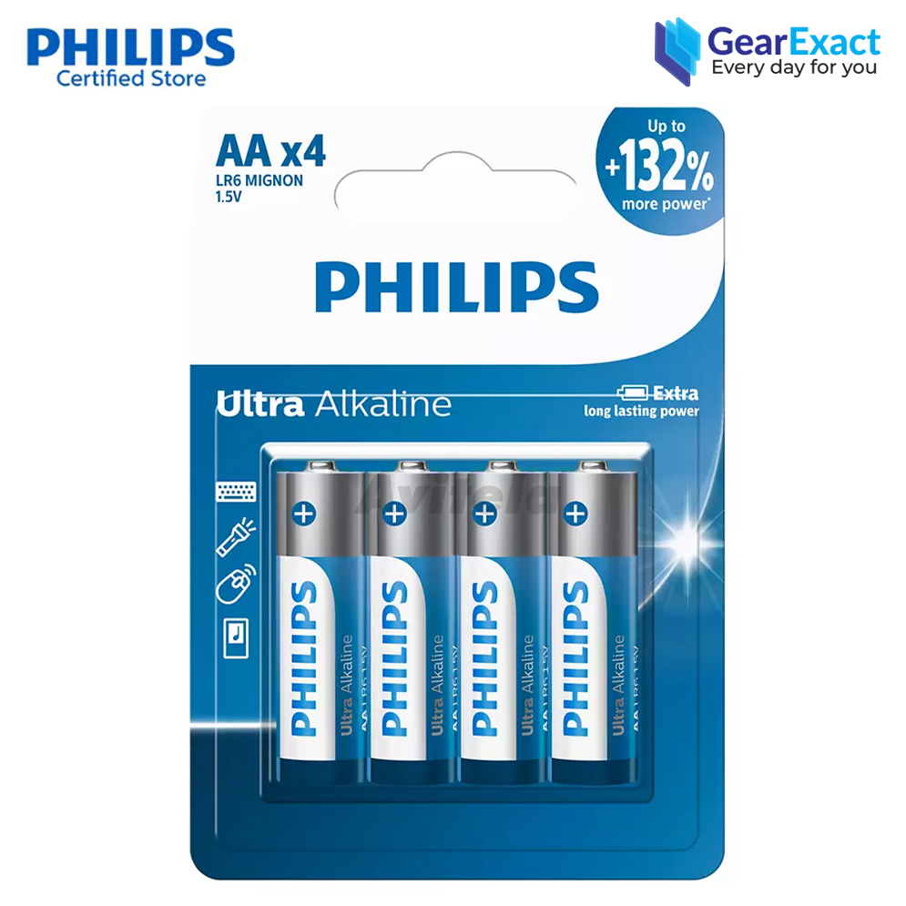 Philips LR6E4B/10 AA Ultra Alkaline Battery Bundle of 4 Piece