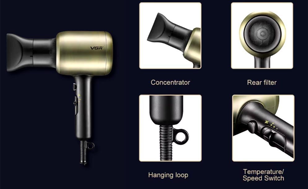 VGR V-453 Professional Powerful Hair Dryer Salon Series for Women