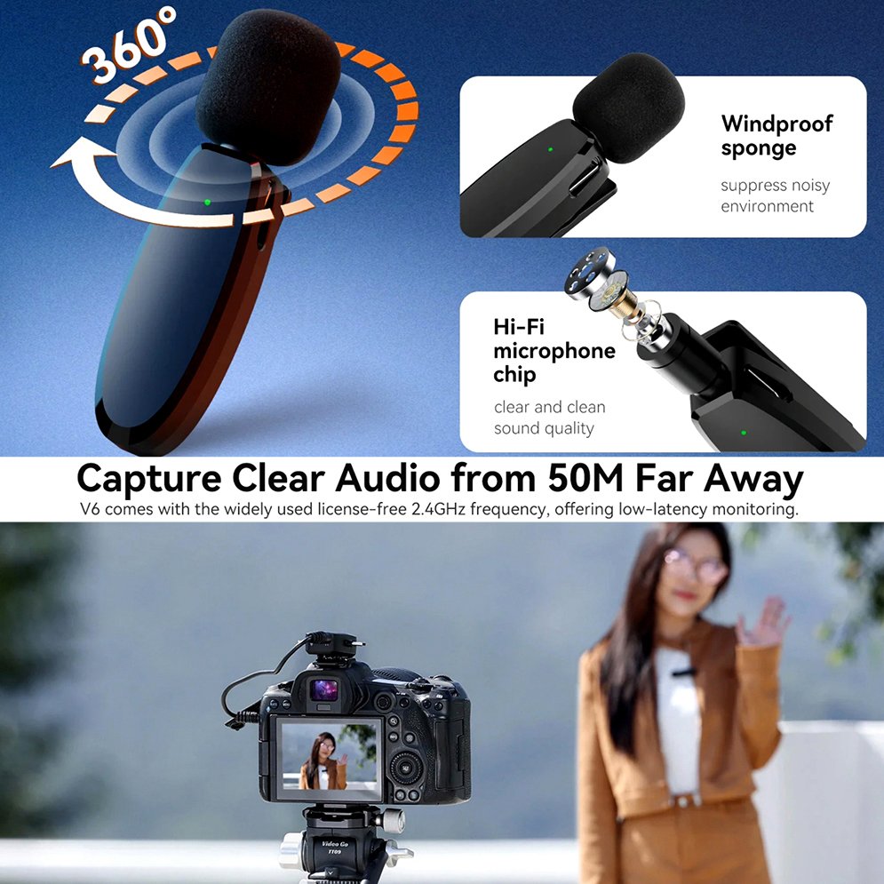 Ulanzi V6 3-in-1 Plug-Play Wireless Lavalier Microphone