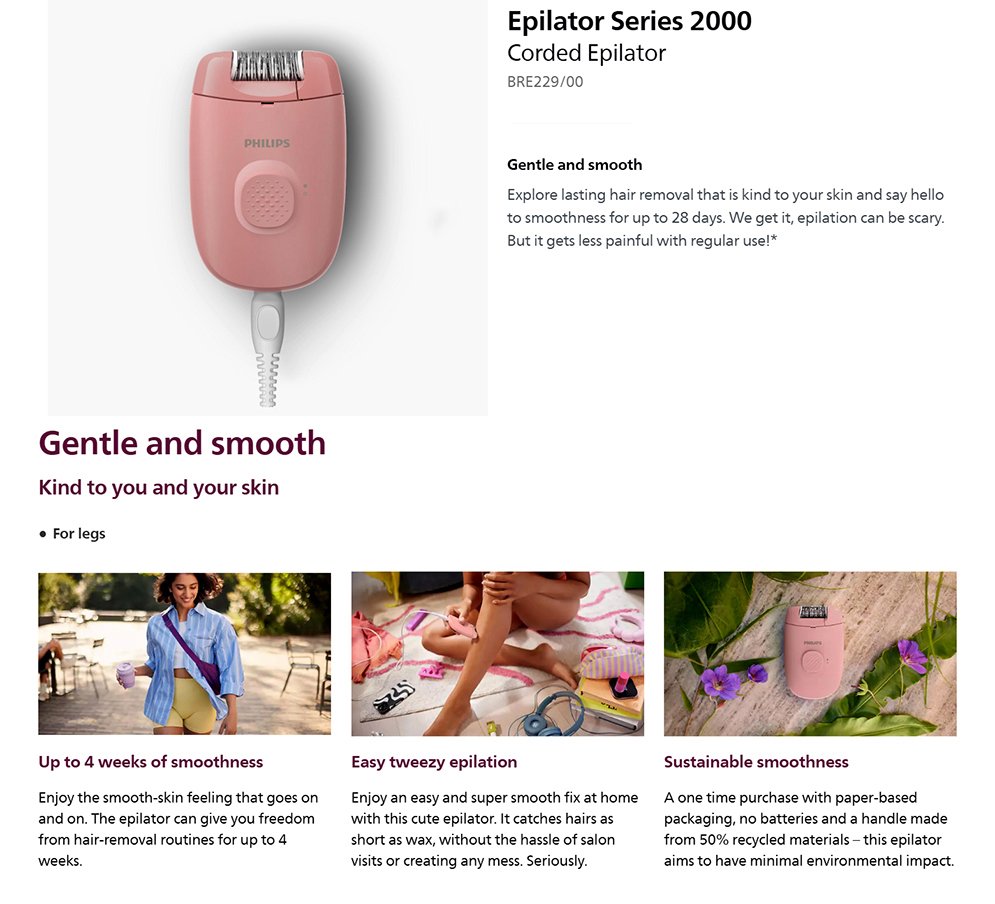 Philips BRE229/00 Satinelle Essential Corded Compact Epilator Series 2000 for Women