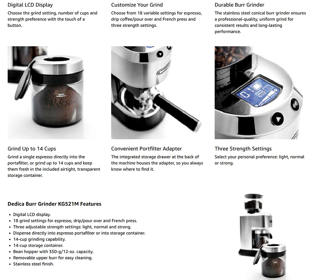 De'Longhi KG521.M Dedica Burr Coffee Grinder
