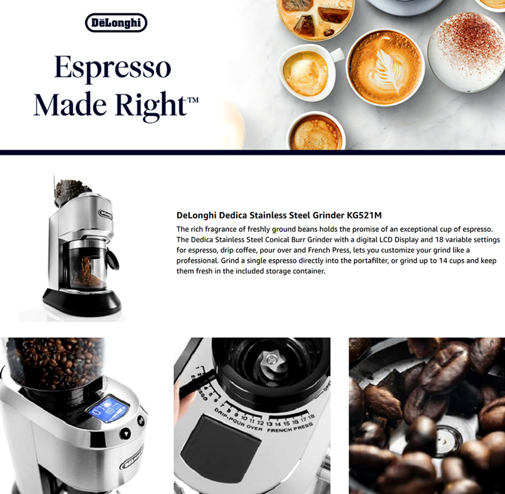 De'Longhi KG521.M Dedica Burr Coffee Grinder