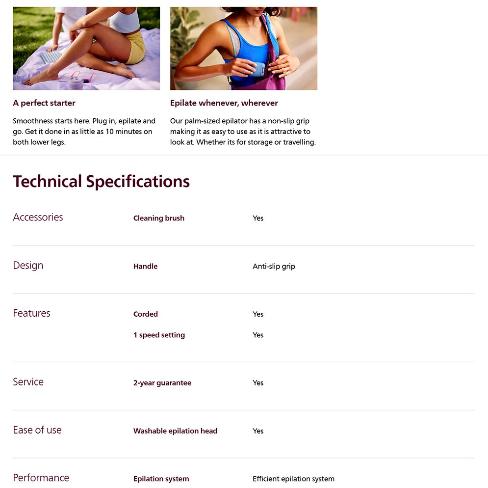 Philips BRE228/00 Satinelle Essential Corded Compact Epilator Series 2000 for Women