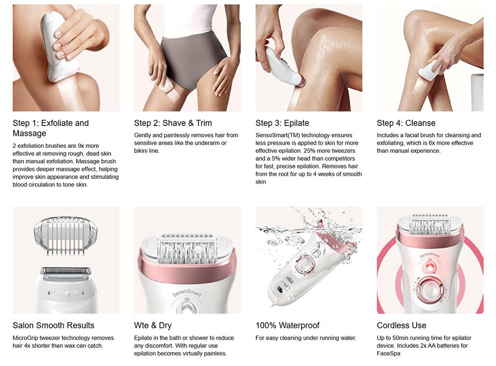 Braun SES9-985 Silk-epil Wet and Dry Epilator, Beauty Set for Women