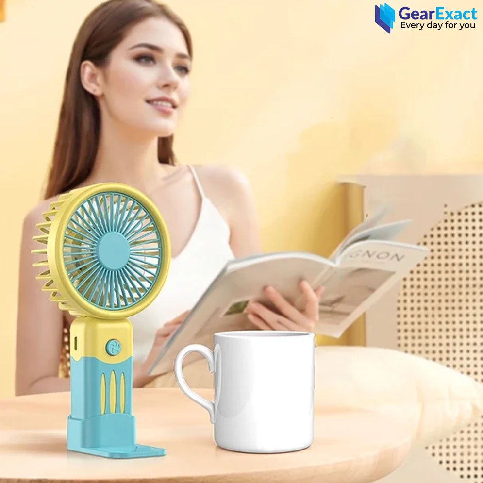 Mini Handheld Fan 3 Speed USB Rechargeable With Phone Holder