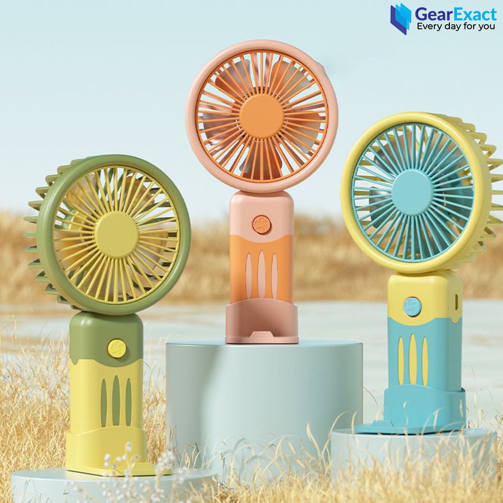 Mini Handheld Fan 3 Speed USB Rechargeable With Phone Holder