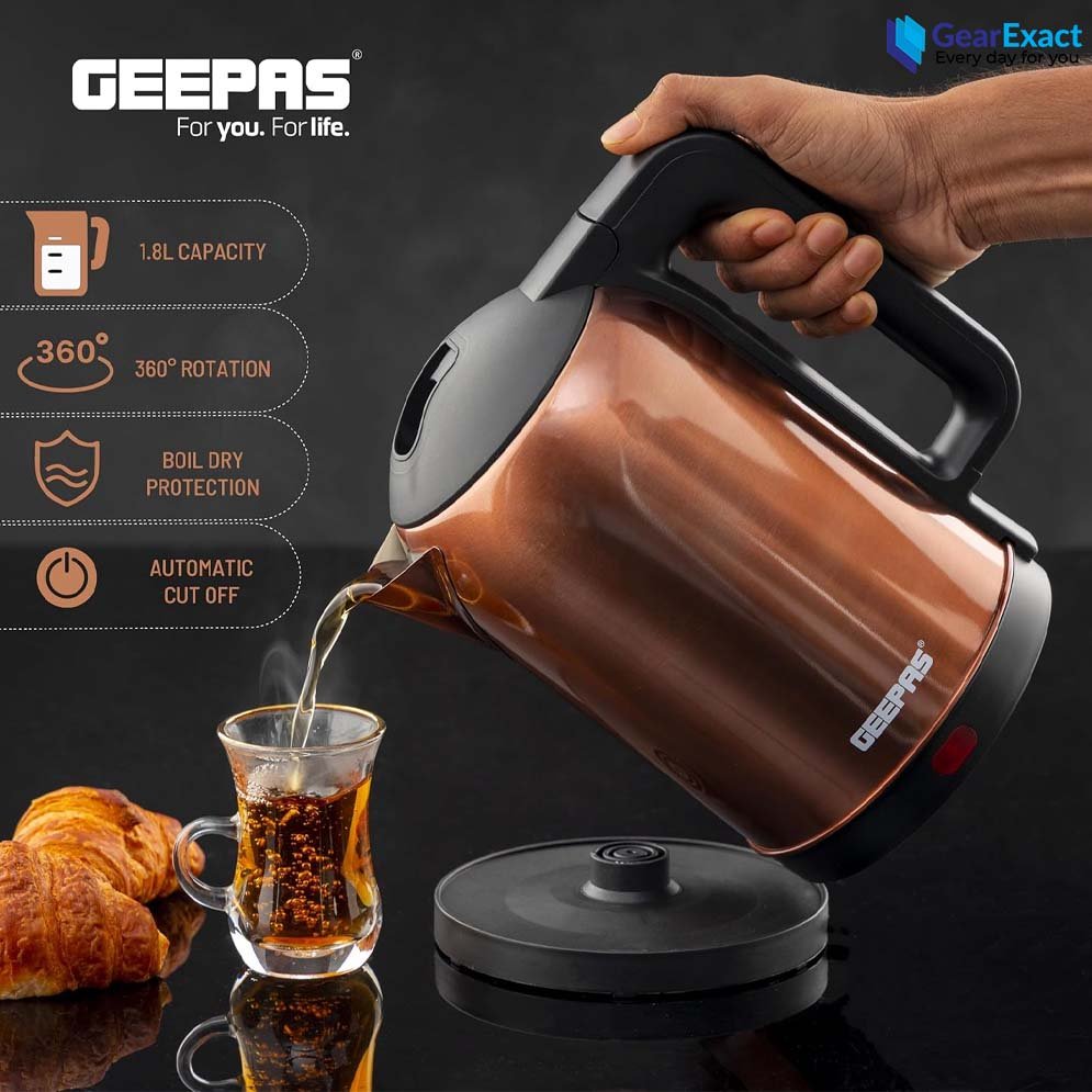 Geepas GK38053B Stainless Steel Rapid Boil Electric Kettle 