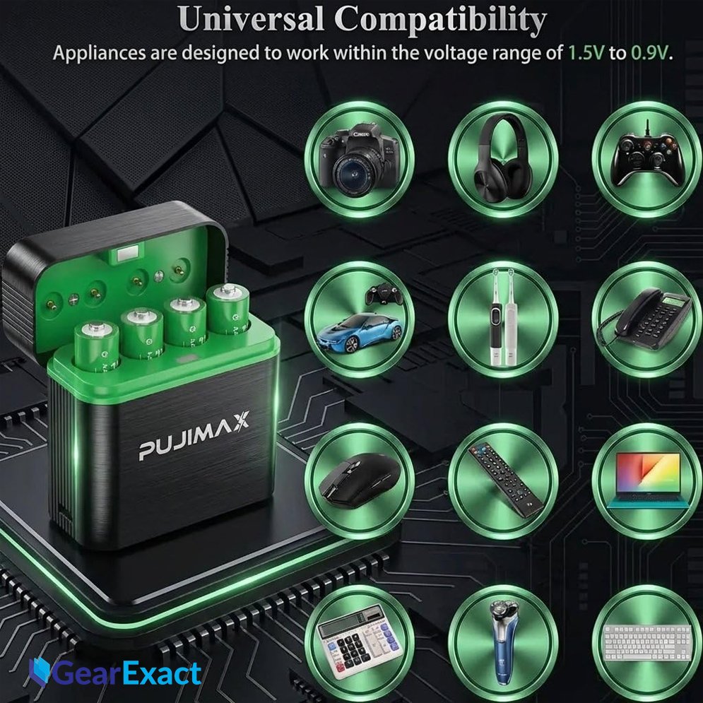 Pujimax PJ-L411 Rechargeable AAA Batteries with Charger Case & Bundle of 4 Piece